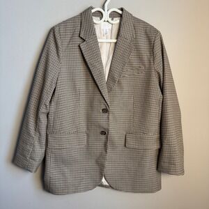 H&M Houndstooth Blazer Jacket Women's Size Small Beige/Tan Plaid Faux Pockets